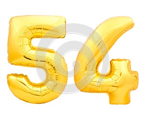 Golden number 54 fifty four made of inflatable balloon