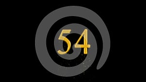 Golden number 54 with gold particles and alpha channel