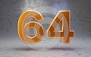 Golden number 64 on metal textured background