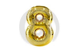 Golden number 8 made of realistic helium party balloon, Premium 3d illustration.