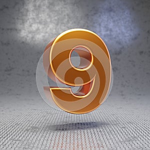 Golden number 9 on metal textured background