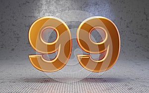 Golden number 99 on metal textured background