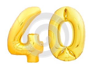 Golden number 40 forty made of inflatable balloon