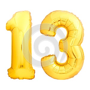 Golden number 13 made of inflatable balloon