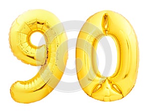 Golden number 90 ninety made of inflatable balloon