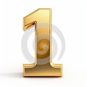 Golden Number One On White Background - Vray Tracing Style
