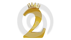 golden number two or 2 with gold king crown, success concept