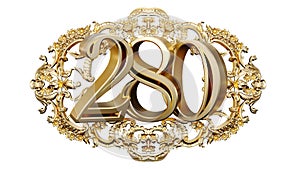 golden number two hundred eighty in the center of Decorative golden vintage frames, number 280.