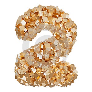 Golden number two, isolated on white background. Symbol 2, made from shiny gold particles. Trendy, luxury, modern design