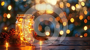 Golden Numbered Christmas Lights in Jar with Defocused Background