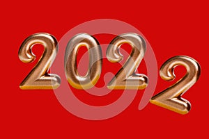 Golden numbers 2022 with the last deuce falling. New Year, Christmas and decorations for holidays and events. Isolated on a bright