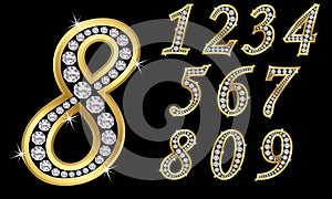 Golden numbers with diamonds, n8umbers from 1 to 9