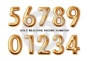 Golden numbers set 3d realistic. Metal golden font number 1,2,3,4,5,6,7,8,9,0. Decoration for banner, cover, birthday or