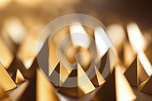 Golden objects of a pyramid shape in an artistic pattern. Ai generated