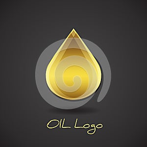 Golden oil drop icon on black background. Vector graphic spa oil icon of beauty salon. Industrial concept company logo