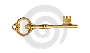 Golden old retro master key vintage isolated on white background with clipping path