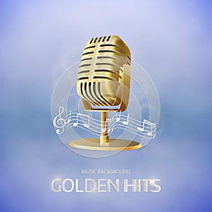 Golden old vintage microphone icon. Radio station banner.