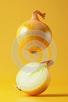 Golden Onion Duo on Yellow - AI Generated