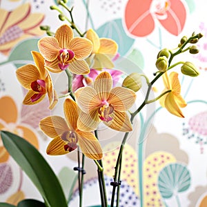 Golden orchids with colorful background photo