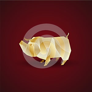 Golden origami fat pig