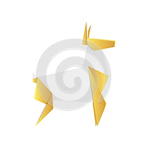 Golden origami reindeer made of gold foil