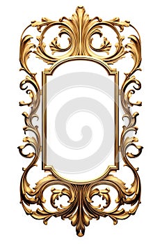 Golden ornamental frame in royal or empire style. Retro golden frame with vintage ornament.