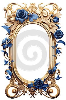 Golden ornamental frame in royal or empire style. Retro golden frame with vintage ornament