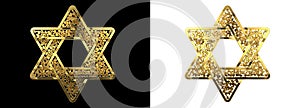 golden ornamental tracery david star isolated - object 3D rendering