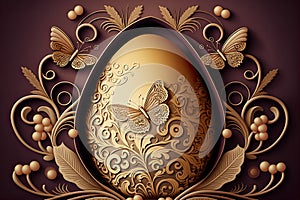 Golden ornamented easter egg, ai generative