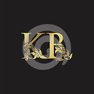 Golden Ornate Luxury Floral K and B, KB Letter Initial Logo Icon, Monogram Floral Leaf Logo Design