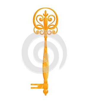 Golden ornate skeleton key with intricate design and vintage style. Antique golden key, ornamental and elegant vector