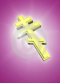 Golden orthodox cross shining