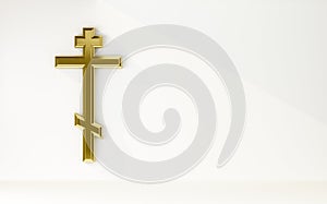 golden orthodox cross on white copy space