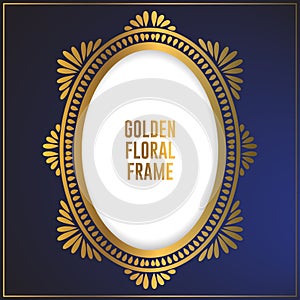Golden oval floral ornament frame design. Gold frame background design with luxury floral ornament