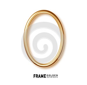 Golden oval frame with shadows isolated. Gold realistic 3d round border, circle badge, metallic wire speech bubbles with
