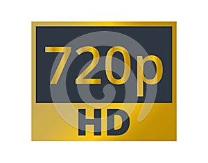 Golden 720p HD resolution symbol. Concept of resolutions and media. photo