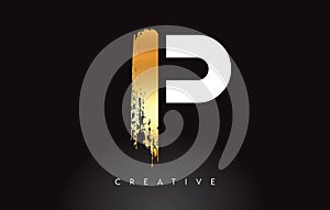 Golden P Letter Logo with Brush Stroke Artistic Look on Black Background Vector