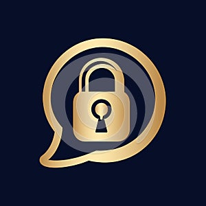 Golden padlock in chat bubble icon for secure messaging