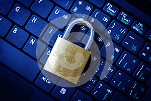 Golden Padlock on Keyboard Cyber Security Concept