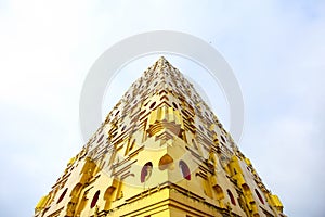 Golden pagoda of Bodhgaya Stupa or Phuthakaya Pagoda, Sangklaburi, Kanchanaburi, Thailand