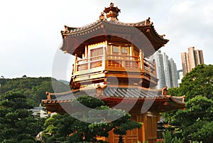 Golden Pagoda and Bridge in Chi Lin Nunnery in Hong Kong