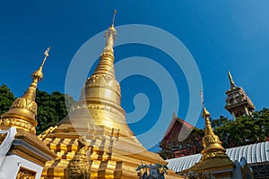 Golden pagoda or Chedi of Wat Phai Lom  in Koh Kret, Nonthaburi