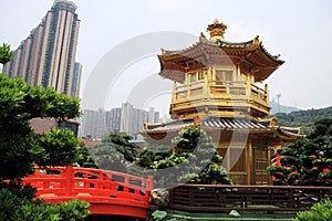 Golden pagoda Chinese style in Nan Lian garden