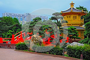 Golden pagoda in chinese zen garden