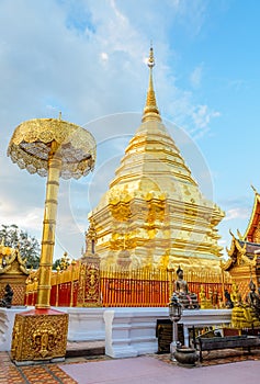 Golden pagoda at Doi Suthep temple, landmark of Chiang Mai