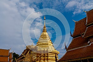 Golden pagoda of Doi Suthep in Thailand Buddhist temple