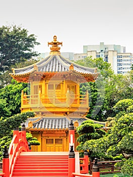 Golden pagoda of Nan lian garden at Chi Lin Nunnery i