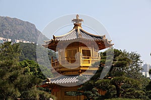 Golden pagoda in Nan Lian garden in Hong Kong