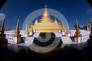 Golden Pagoda in Sanda Muni Paya in Myanmar.
