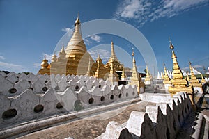 Golden Pagoda in Sanda Muni Paya in Myanmar.